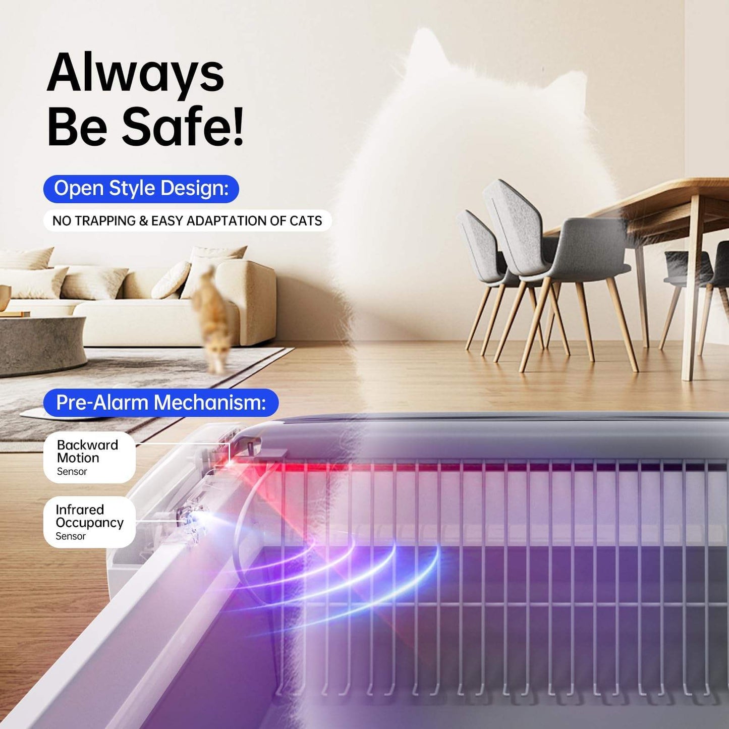 Cat Litter Box Self-cleaning Open