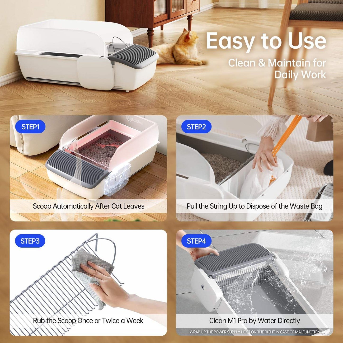 Cat Litter Box Self-cleaning Open